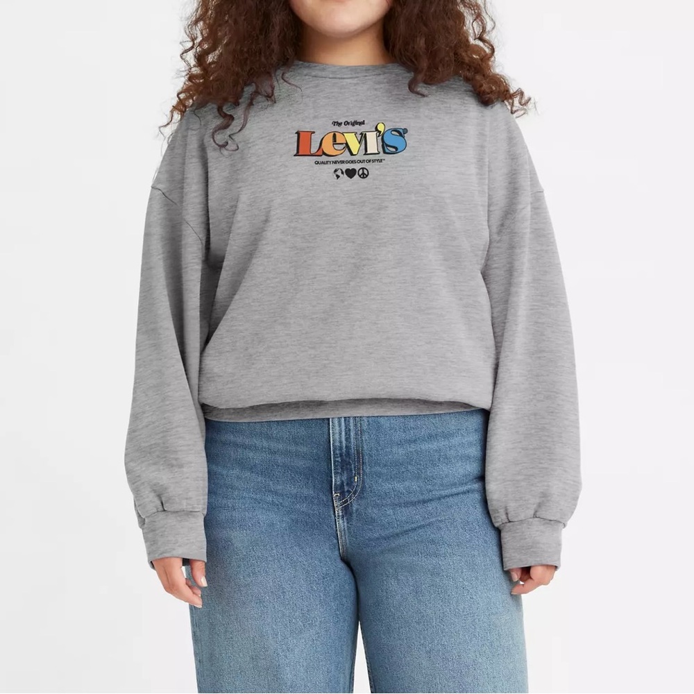 LEVI’S Prism-Inspired Graphic Crewneck Sweatshirt Medium Oversized Gray